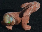 MEXICAN NATURAL MATRIX MULTI-COLOR FIRE OPAL RABBIT STONE CARVED DECO FIGURINE
