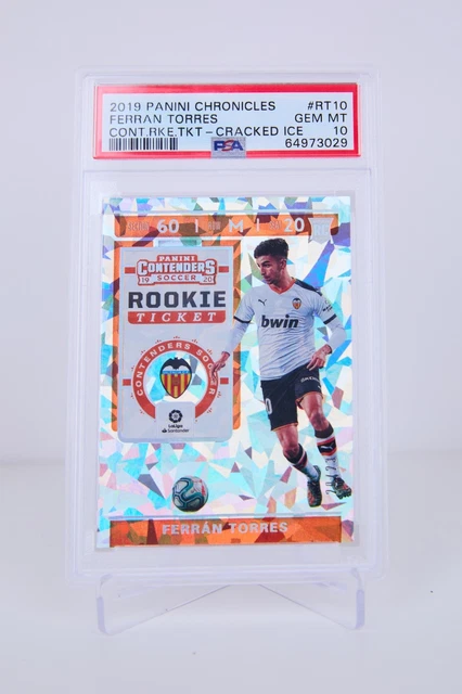 2019 Panini Chronicles Soccer Ferran Torres Rookie Ticket Cracked Ice #/23 Psa10