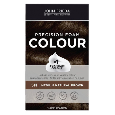 John Frieda Precision Foam Colour 5N Medium Natural Brown Hair Dye Grey Coverage