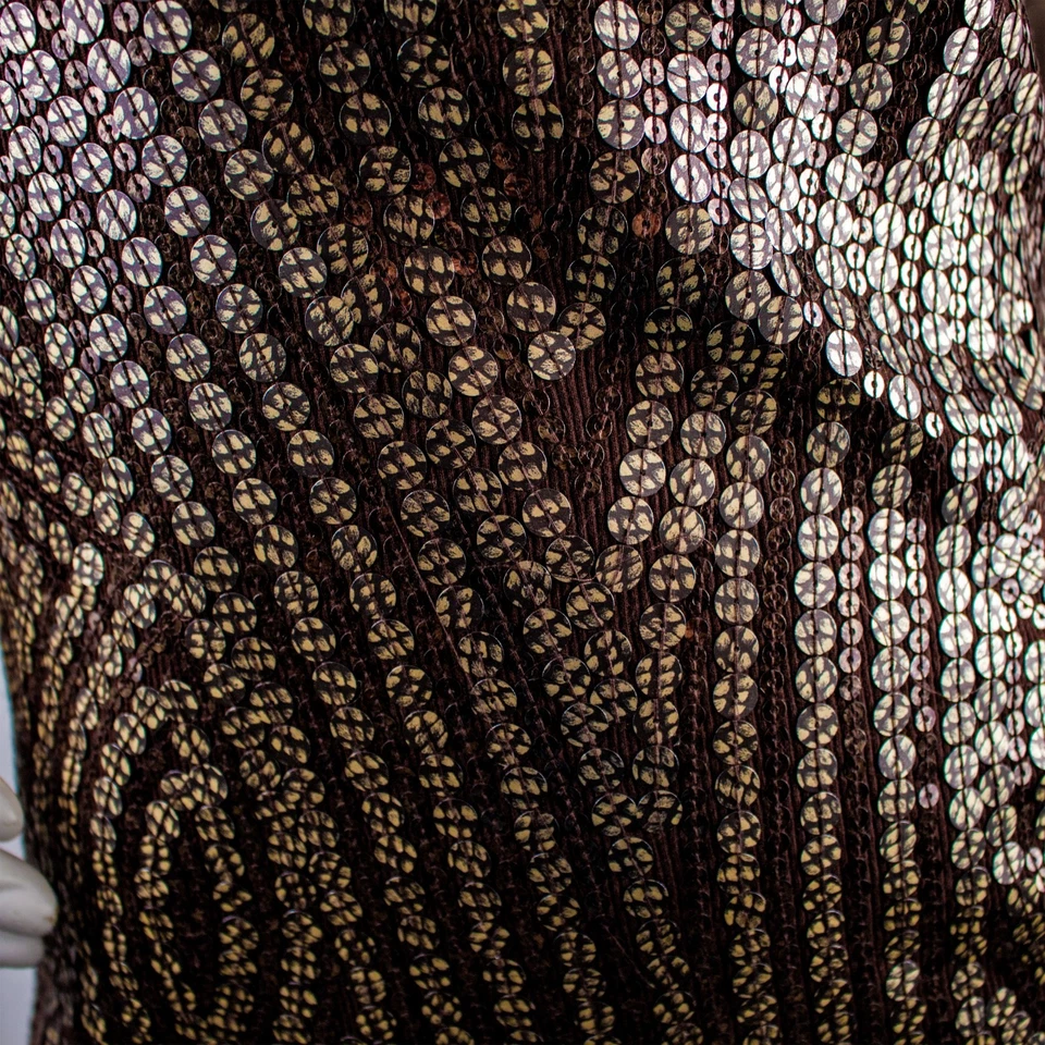 MICHAEL KORS Nueva Camiseta sin Mangas Marrón Bronce Cuello Redondo Mujer Lentejuelas Talla XL Foto 4 de 4