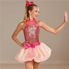 Dance Costume Large Child Peach Curtain Call E2080 Jazz Tap Musical Sequin