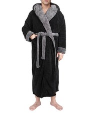 Mens Robe with Hood, Big and Tall Plush Fleece Long Robe for Men Full-Length ...