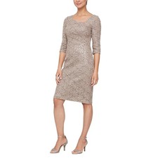 Lace Sequin Sheath Dress Champagne Bronze Cocktail Party Elegant