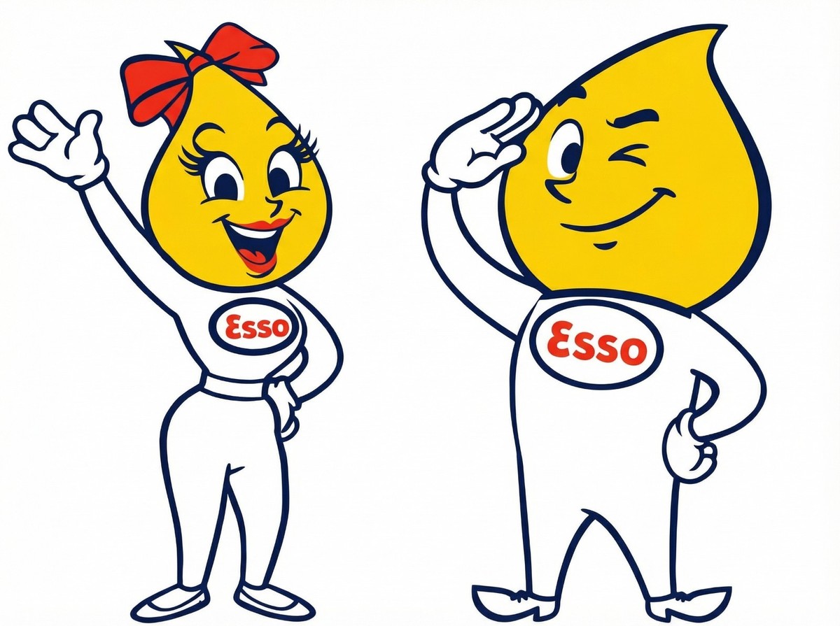 Vintage Esso Oil Drop Man & Woman Sticker Decals – Retro Gas