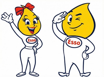 Vintage Esso Oil Drop Man & Woman Sticker Decals   Retro Gas Station Advertising