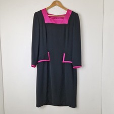 Vintage Dusk Black Pink Square Neck Long Sleeved Pencil Dress UK Size 14