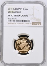 2015 Gold Proof Sovereign, 4th Portrait, Elizabeth II, NGC PF70 ULTRA CAMEO