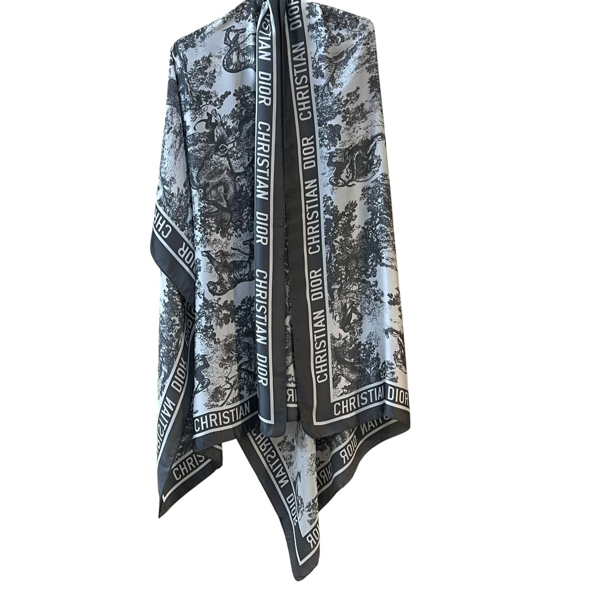 Christian Dior Toile de Jouy Silk Scarf Shawl Wild Animal Print