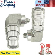 90 Degree Flat Face Hydraulic Quick Connect Coupler Set for Skid Steer, Heavy...