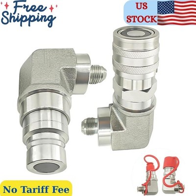 90 Degree Flat Face Hydraulic Quick Connect Coupler Set for Skid Steer, Heavy...