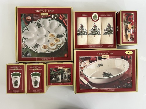Spode Christmas Tree Artikel - Menge 7 Geschirr Handtücher Gewürzgläser Tassen Streuer OVP