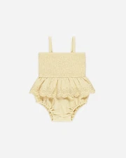 Rylee + Cru Yellow Smocked Skirted Romper Onepiece 18-24 Months Toddler