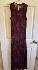 Burgundy floral Quince silk maxi dress medium EUC