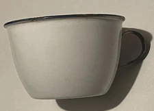 Vintage Enamelware Camping Cowboy Coffee Cup White Blue Rim Trim KER Sweden 10cm