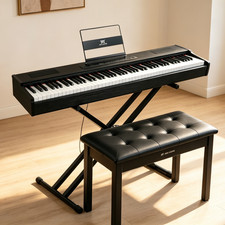 88 Keys Full Weighted Hammer Action Black Digital Piano Keyboard w/ Bench, Pedal