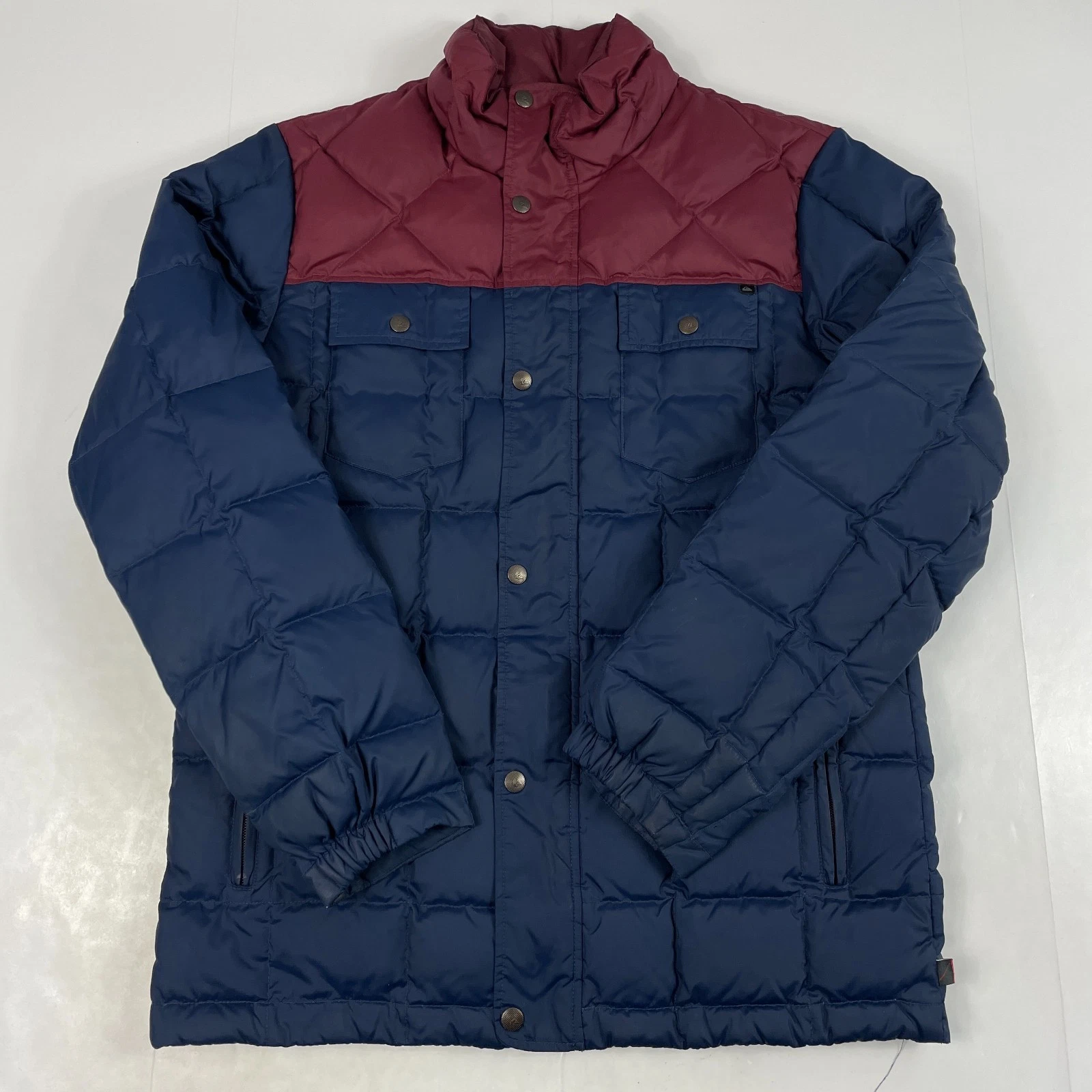 Quiksilver Jacket Men Small Blue Down Puffer Full Zip Hiking Skiing Camp Quilted