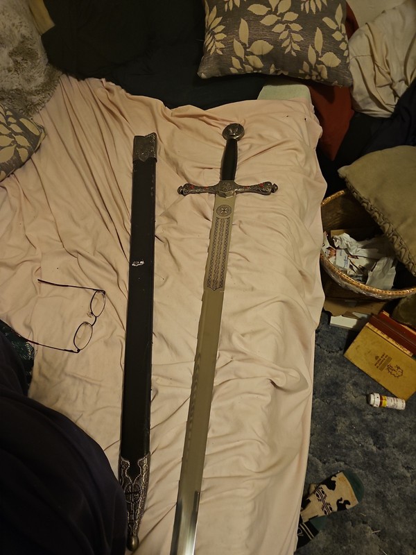 Decorative Straight Sword With Sheath Stainless Steel Prop Sword Used