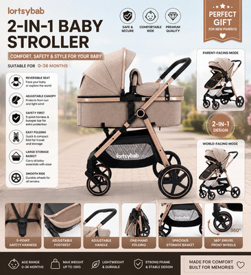 Lortsybab 2-in-1 Baby Stroller - Folding Infant Newborn Pram Stroller
