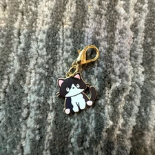 Enamel Cat Bag Charm Tuxedo Kitten Clip On Small Charm Cat Lady Gift New