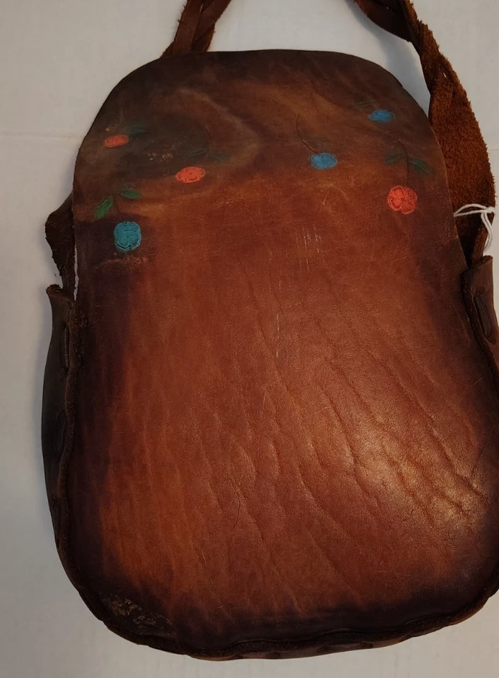 VGT-60's * 70s -Hutilizado a mano - Cuero - Diseño floral pintado - Bolso de hombro - EE. UU. Foto 4 de 4