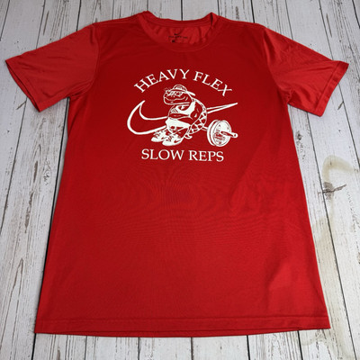 Nike DriFit Heavy Flex Slow Reps Short Sleeve Graphic Gym T Shirt Mens Small Red