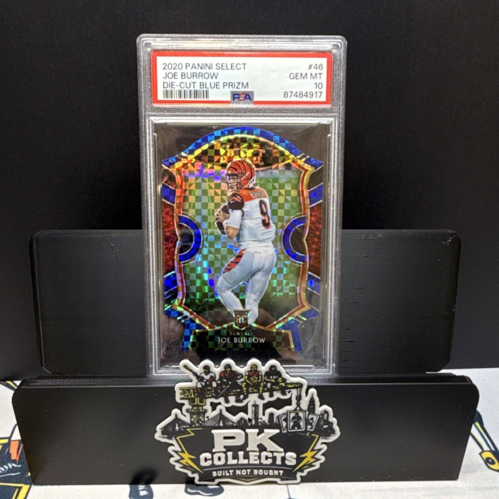 2020 Panini Select Concourse Joe Burrow #46 Blue Prizm Die-Cut Rookie PSA 10