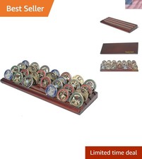 Elegant Walnut Finish Challenge Coin Display Stand Holds 28 Coins, No Assembly