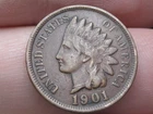 1901 Indian Head One Cent Penny- Partial LIBERTY, Fine/VF Details
