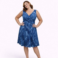 Nine West A Line Dress UK6 Blue Tie Dyed Sleeveless V Neck Party Prom Summer