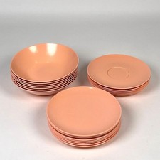 Vintage Melamine Dishes Lot of 21 Bowls Saucers Side Plates Pink Made in USA