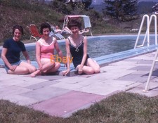 Kodachrome 126 Slide - Three Women In Swimwear Sitting By Pool, 1966