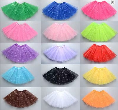 Mädchen Glitzer Sterne Tutu Rock Pailletten 3-lagig Tüll Pettiskirt Tanz Party 2-8 Jahre