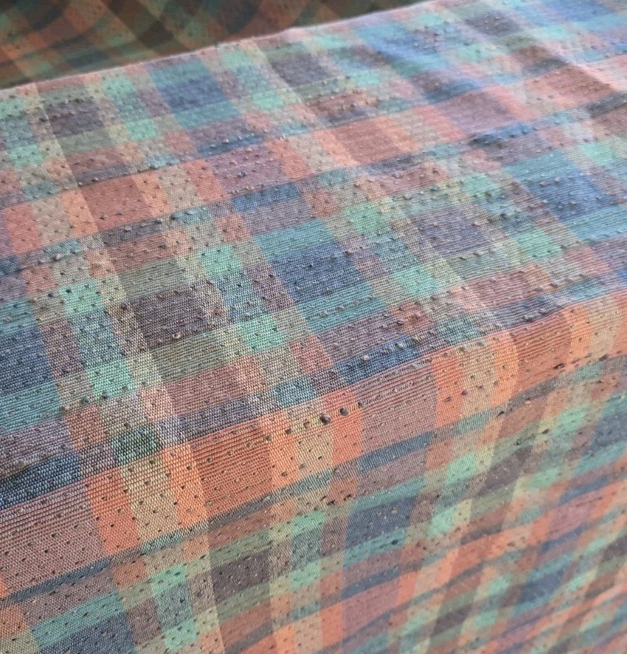 Kravet Dimpled Textured Heavy  Upholstery Fabric Plaid Pink Blue 57 Wide 8.9 Yds - Image 2 of 4