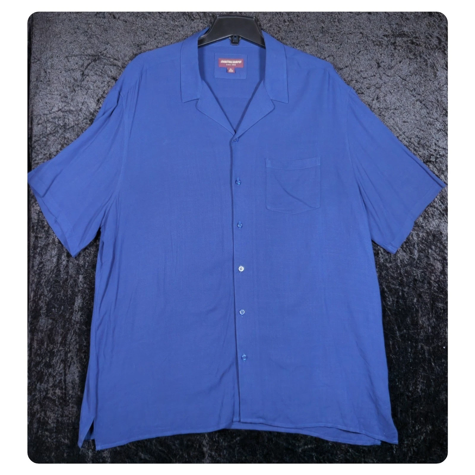 Johnston & Murphy Mens XL Blue Rayon Short Sleeve Camp Collar Button Up Shirt