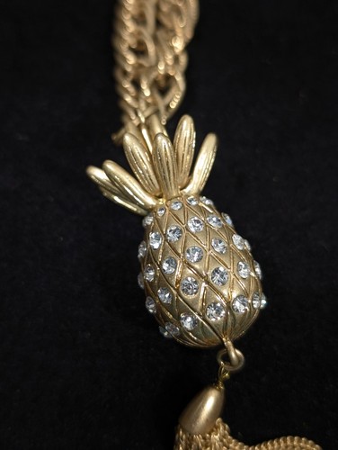 The Limited Gold Tone Pineapple Crytal Pave Chain Tassel Long Necklace 34 in - Picture 10 of 11