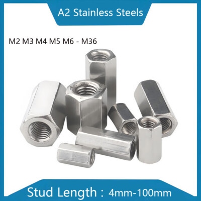Hex Connection Nuts Hexagon Connector Connecting Rod Bar Stud Long Nut M2-M24