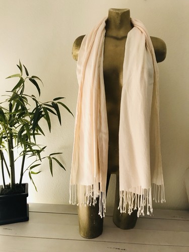 Chic Cream FRINGED Rectangular Neck SCARF One Size Perfect for Travel! - Picture 3 of 5