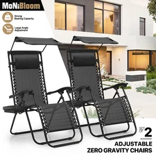 Set of 2 Folding Zero Gravity Chair Beach Sunshade Recliner Canopy Lounge Chaise