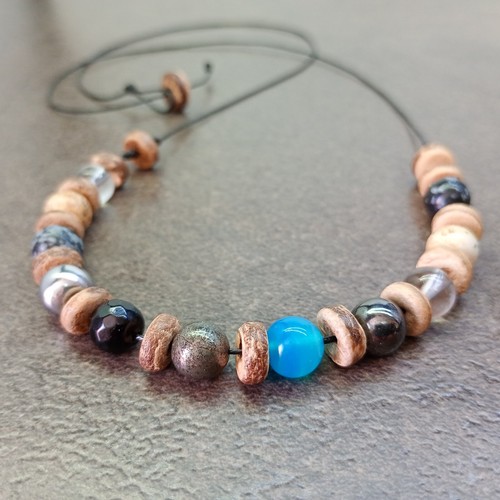 Stone Glass Wood Bead Necklace Men Women Charm Boho Surfer Beach Bohemian Hippie - Picture 3 of 7
