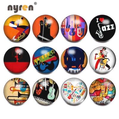 12pcs 18mm Snap Button Love Music Theme Glass Snap Charms For 20mm Snap Jewelry
