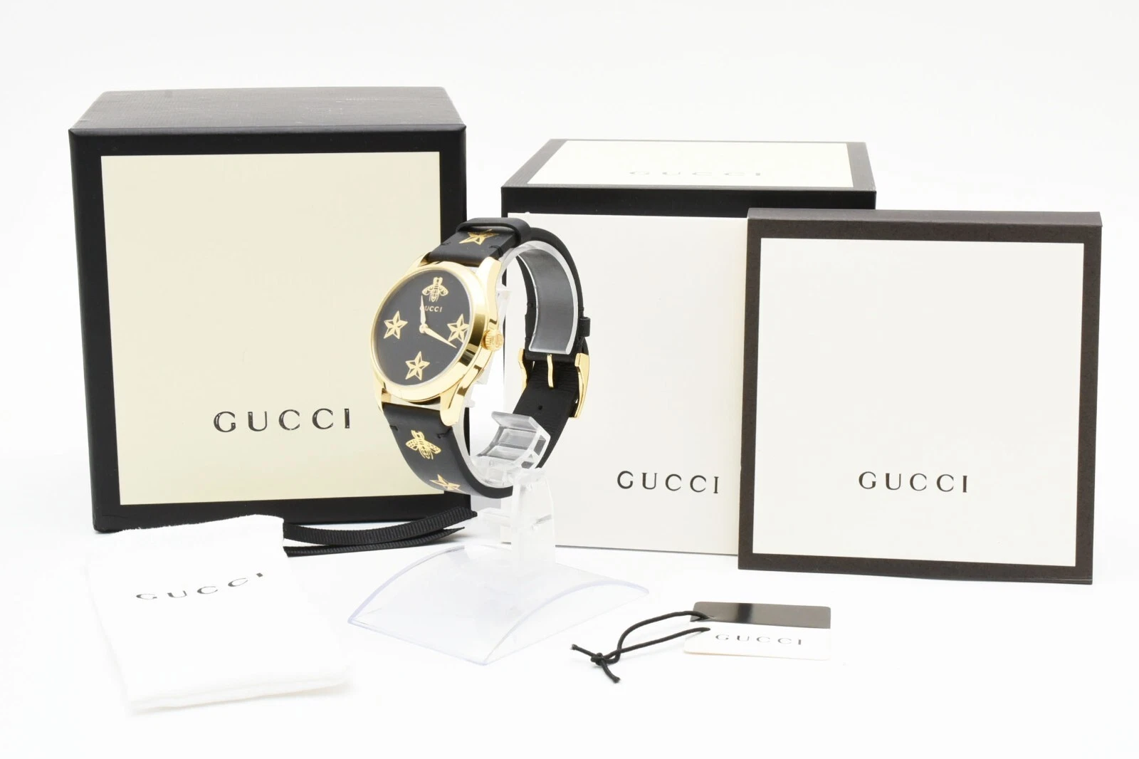 [NON UTILISÉE dans sa boîte] Montre homme GUCCI G Timeless Star Bee 126,4 38 mm or noir QZ