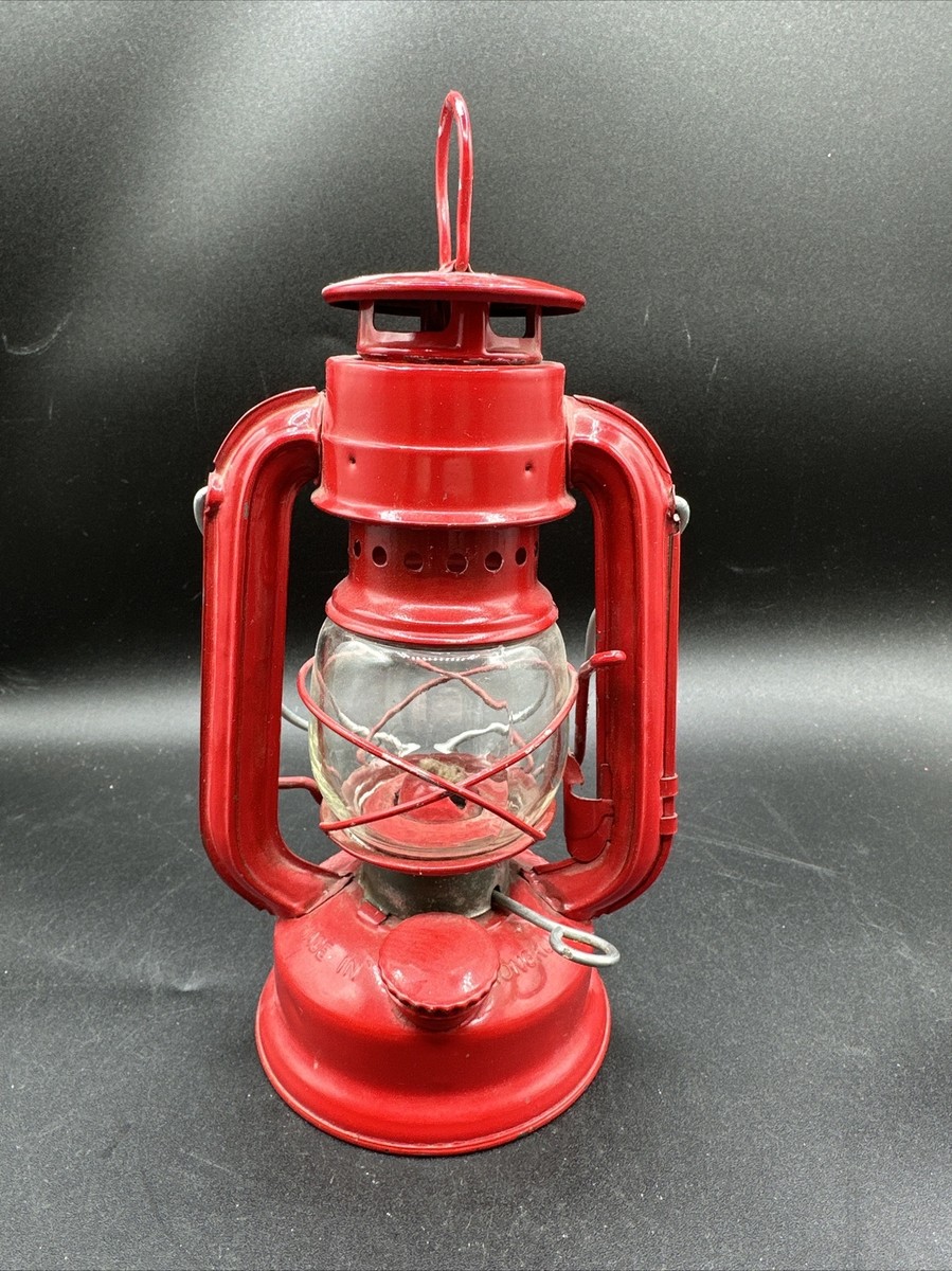 Vintage Red Metal Lantern Globe Brand # 202 Hong Kong World Light