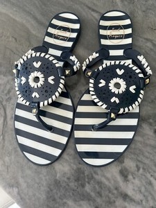 Jack Rogers Navy Blue White Striped Slip On Rubber Flip Flops Sandals 9