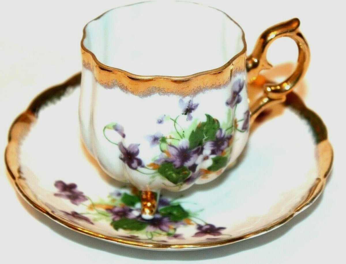 小物 Asaji SAJI Made in Japan Fancy China 8/691 Purple Flowers Gold