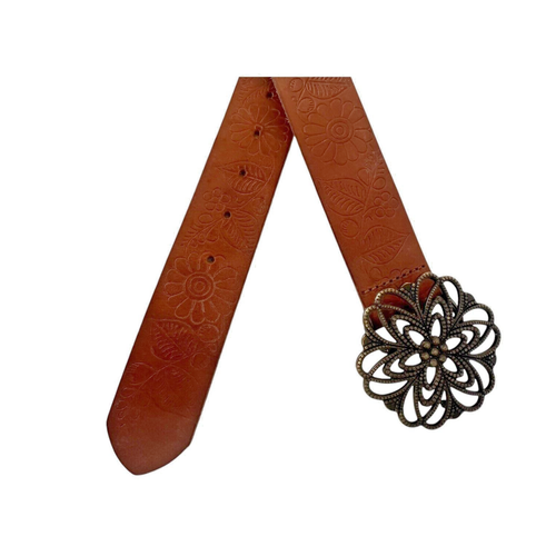 CANDIES Belt Adult Extra Large Italian Leather Made USA Floral Buckle Brass Tone - Picture 11 of 17