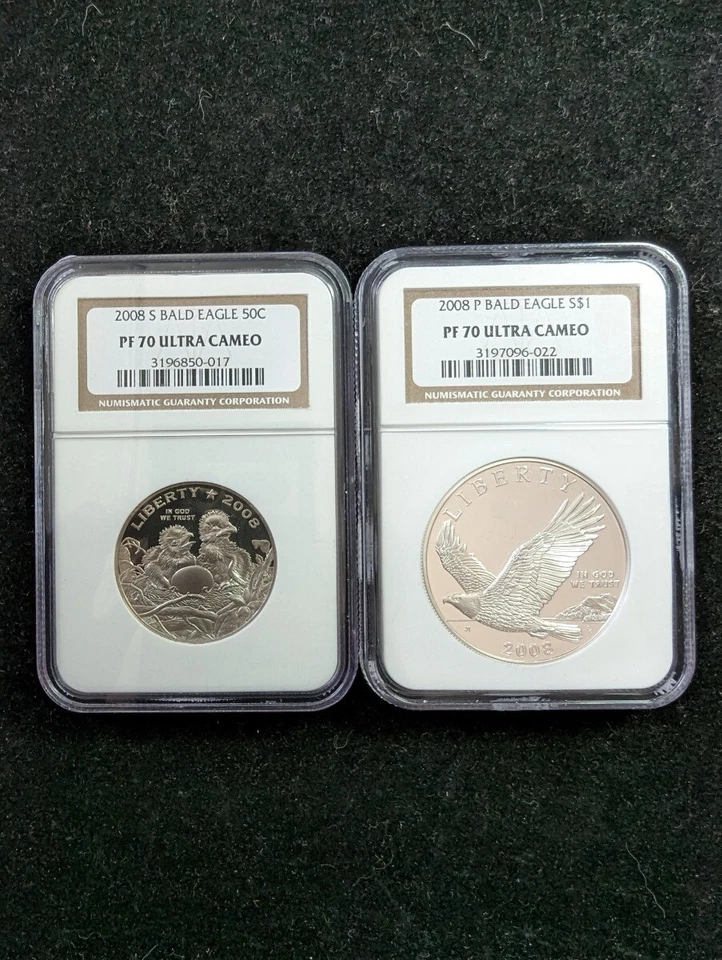 2 Coins Proof Set 2008 S Bald Eagle 50c $1 NGC PF70 Ultra Cameo - Image 3 of 4