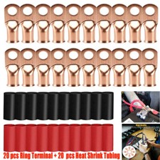 40 pcs 1/0 AWG Gauge Copper Lugs w/ BLACK RED Heat Shrink Ring Terminals Set