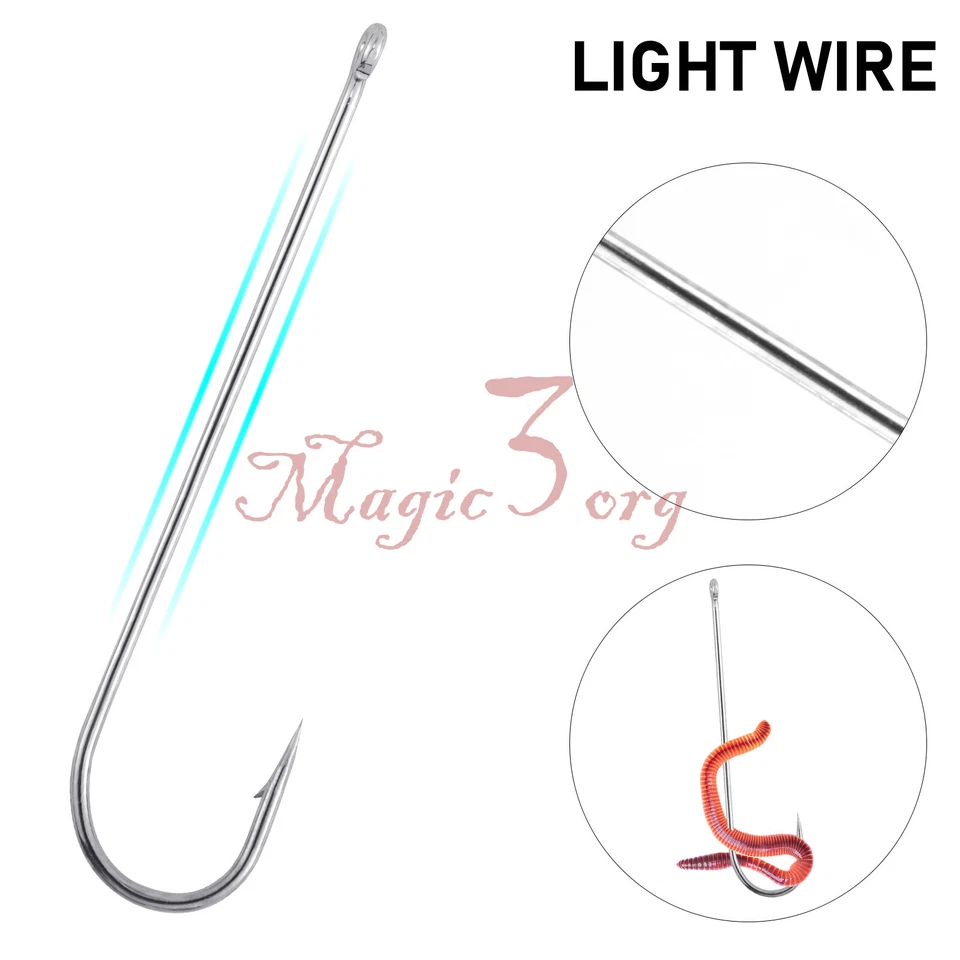 100pcs Aberdeen Fishing Hooks Long Shank Offset Circle Bass Carp Fishing Tackle - Image 4 of 4