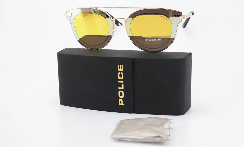 Lunettes de soleil POLICE Halo 2 SPL 349 Lady Mirrored Gold Sun Panto 47-24 1... - Photo 1/4