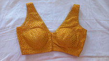 WORN ONCE, BEAUTIFUL INDIAN CHOLI BLOUSE BROCADE WOVEN YELLOW, BUST-34"